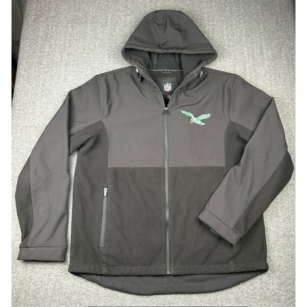 NFL Philadelphia Eagles Mens Large Hooded Softshell Fleece Jacket G-III Black